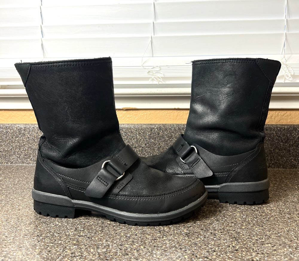 Merrell Boots Black Leather Moto Riding Comfort Casual Women Size 8 Zip Mid Calf